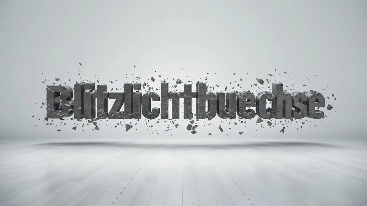Dynamic 3D Flying Text BLITZLICHTBUECHSE on Radiant White Background