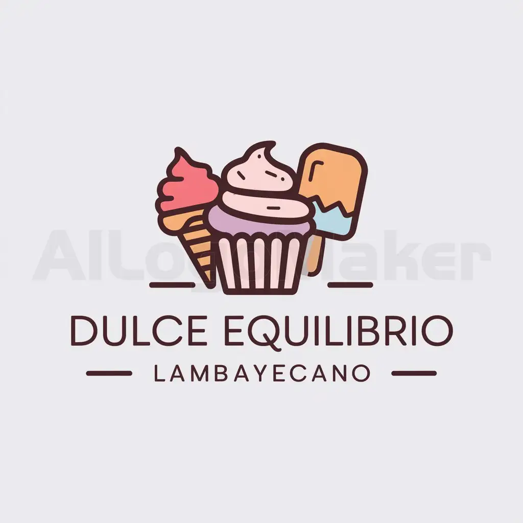 LOGO-Design-For-Dulce-Equilibrio-Lambayecano-Sweet-Treats-Icon-with-Cupcake-Ice-Cream-and-Popsicle