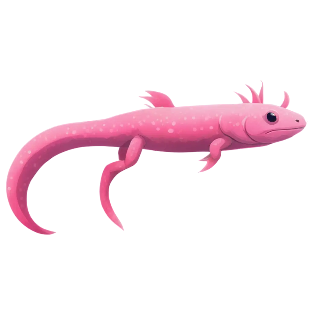 adorable pink axolotl swimming without a shadow on a transparent background