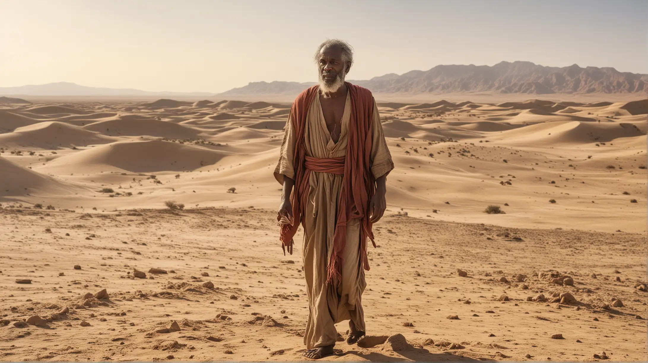 A borrower, being released from his debt, in a desert location, set during the era of Moses