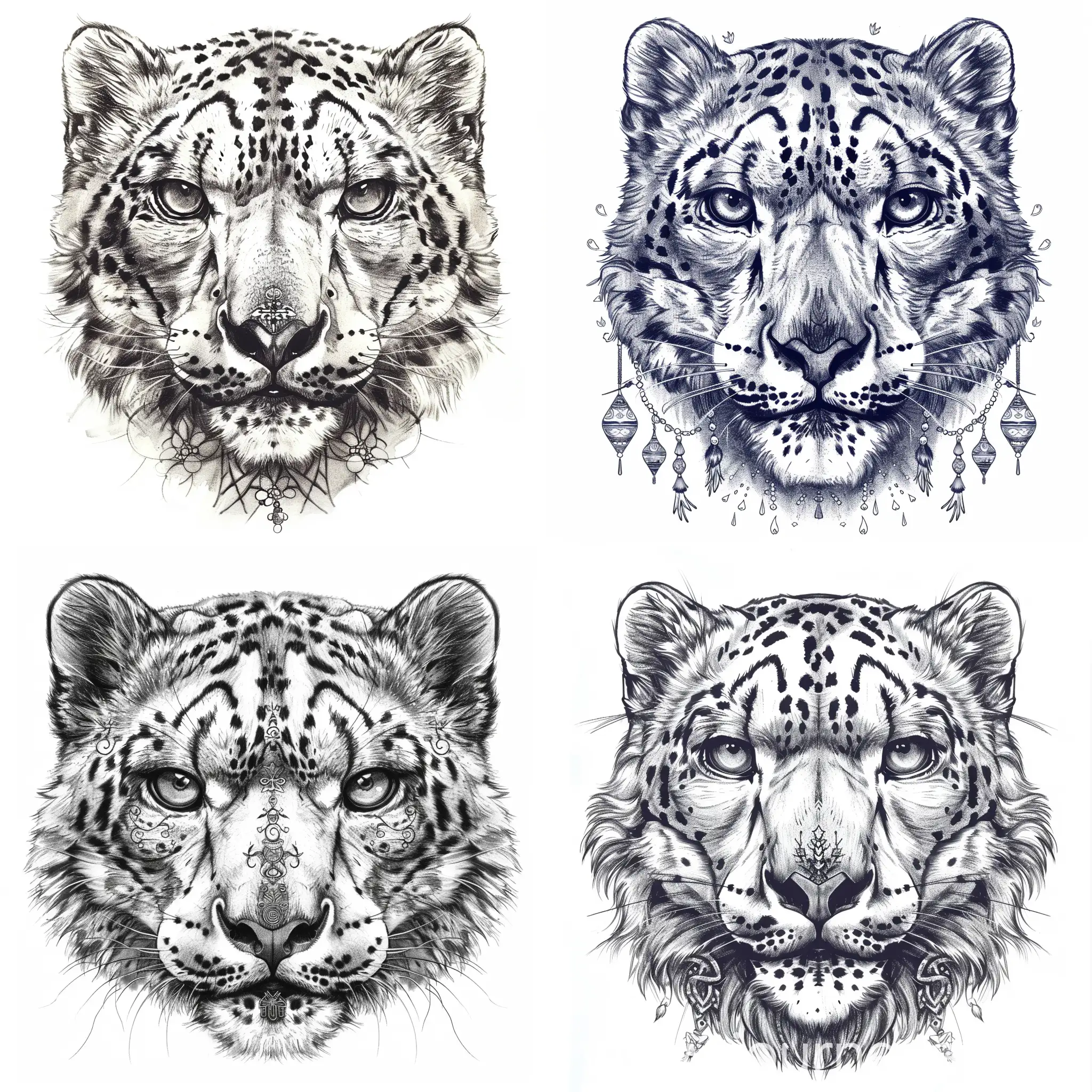 Snow-Leopard-Head-with-Tatar-Ornament-Sketches