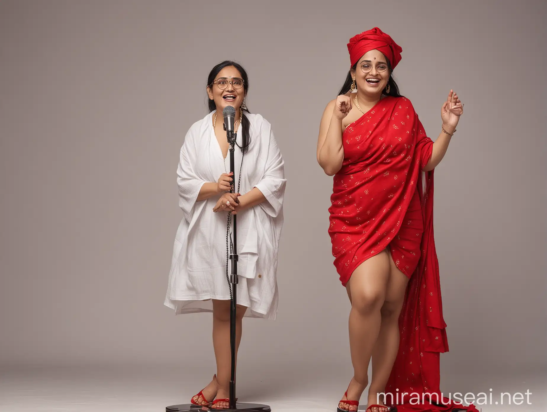 Mature Indian Woman Giving Empowering Speech in Red Bath Towel
