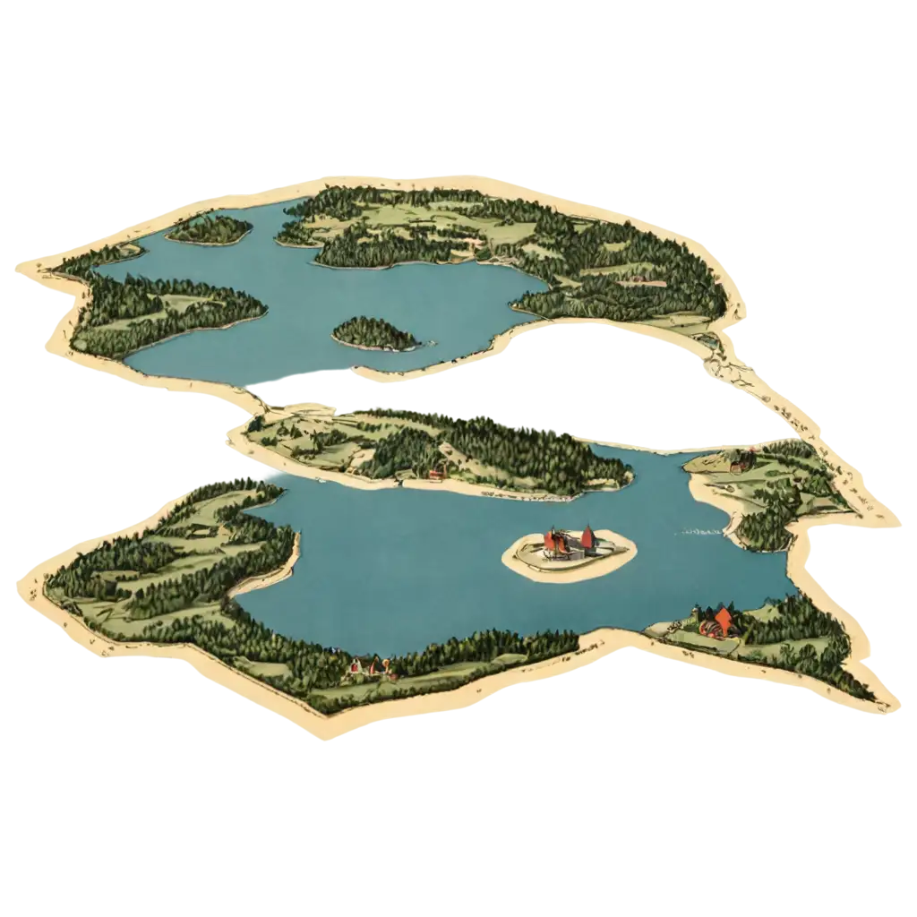 mapa antigo com lago e ilha