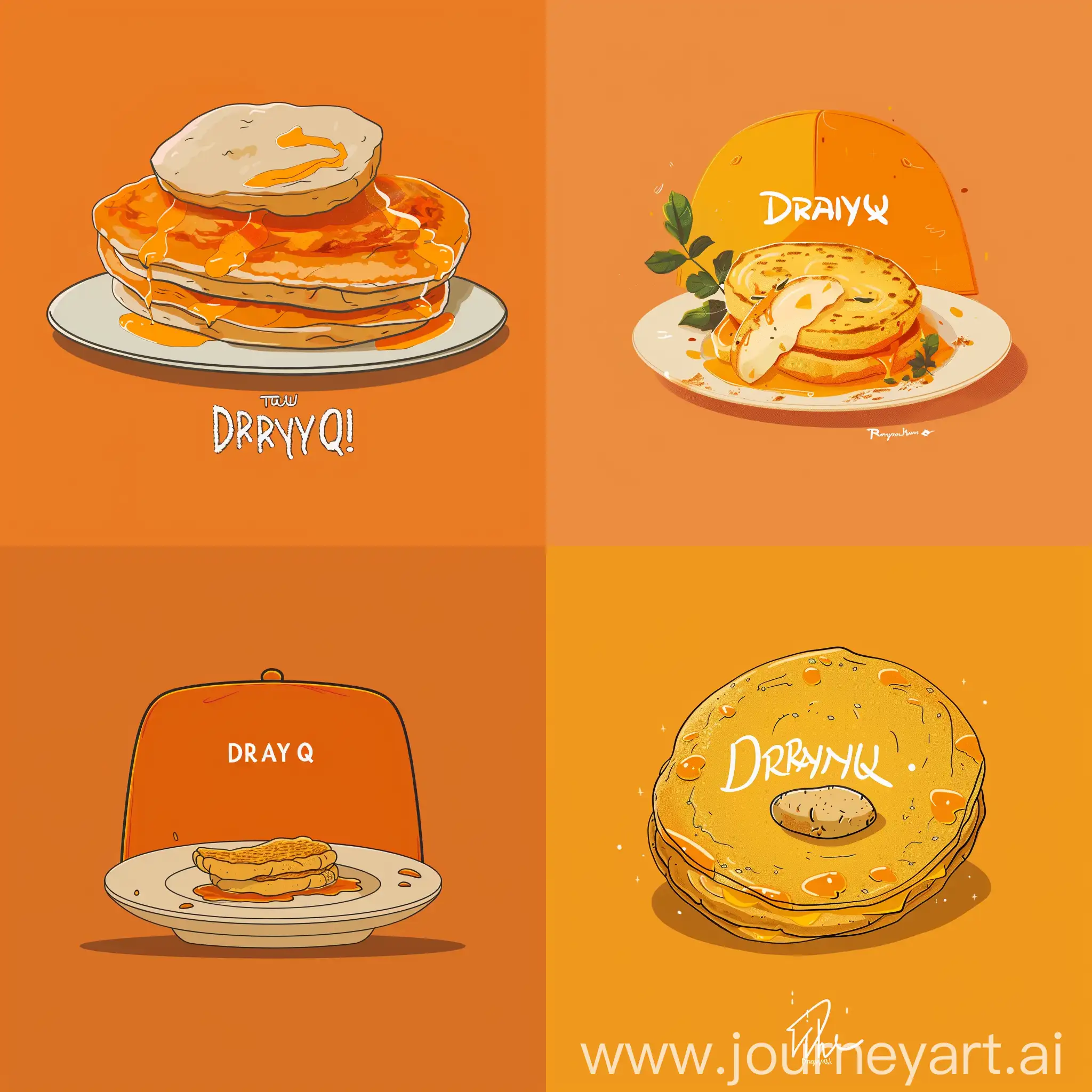 draw me a YouTube channel cap with the name DranyQ in an orange palette in a minimalist style, with a potato pancake in the picture. also, there should be no unnecessary things or people in the picture