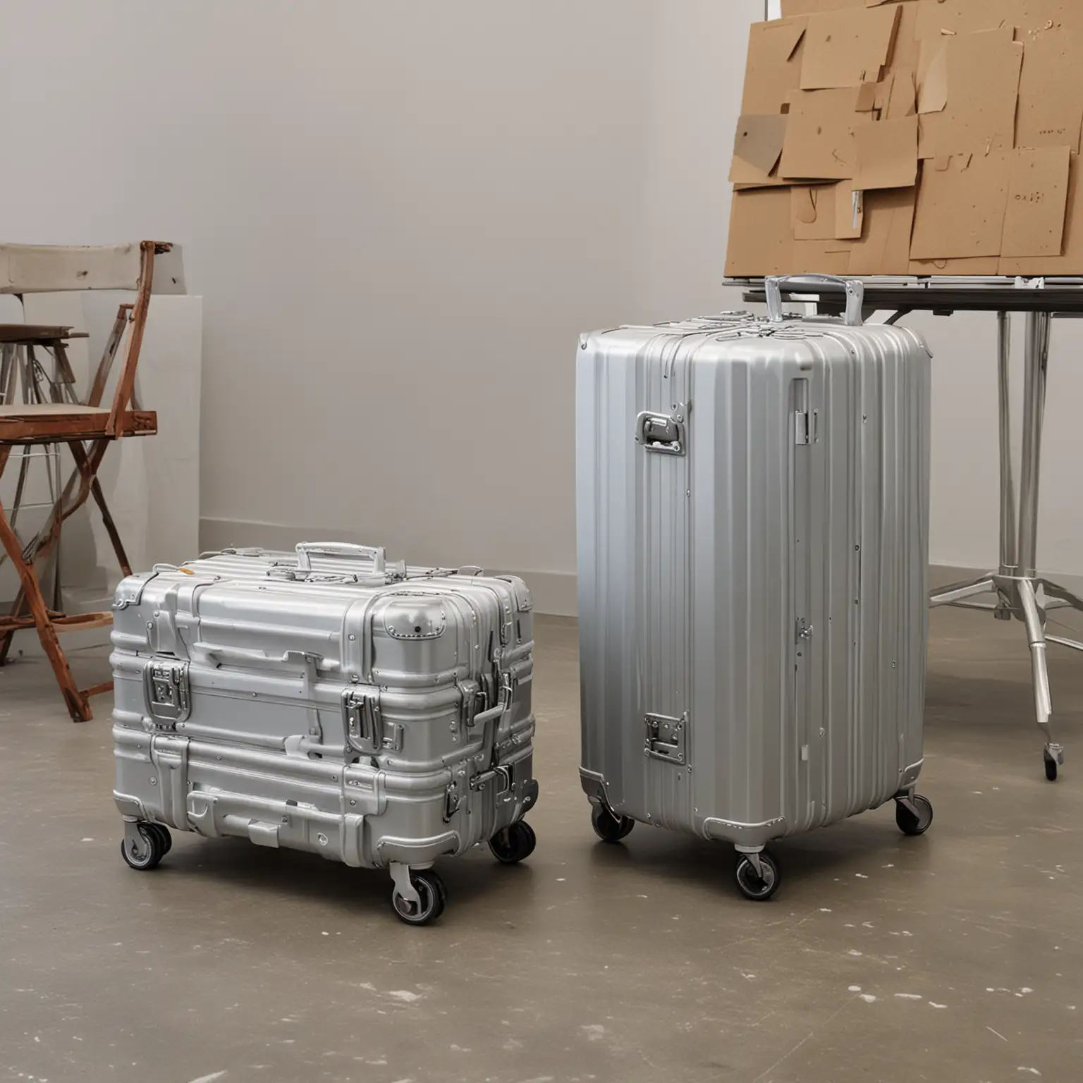 Designer Alu Suitcase Standing in Modern Studio