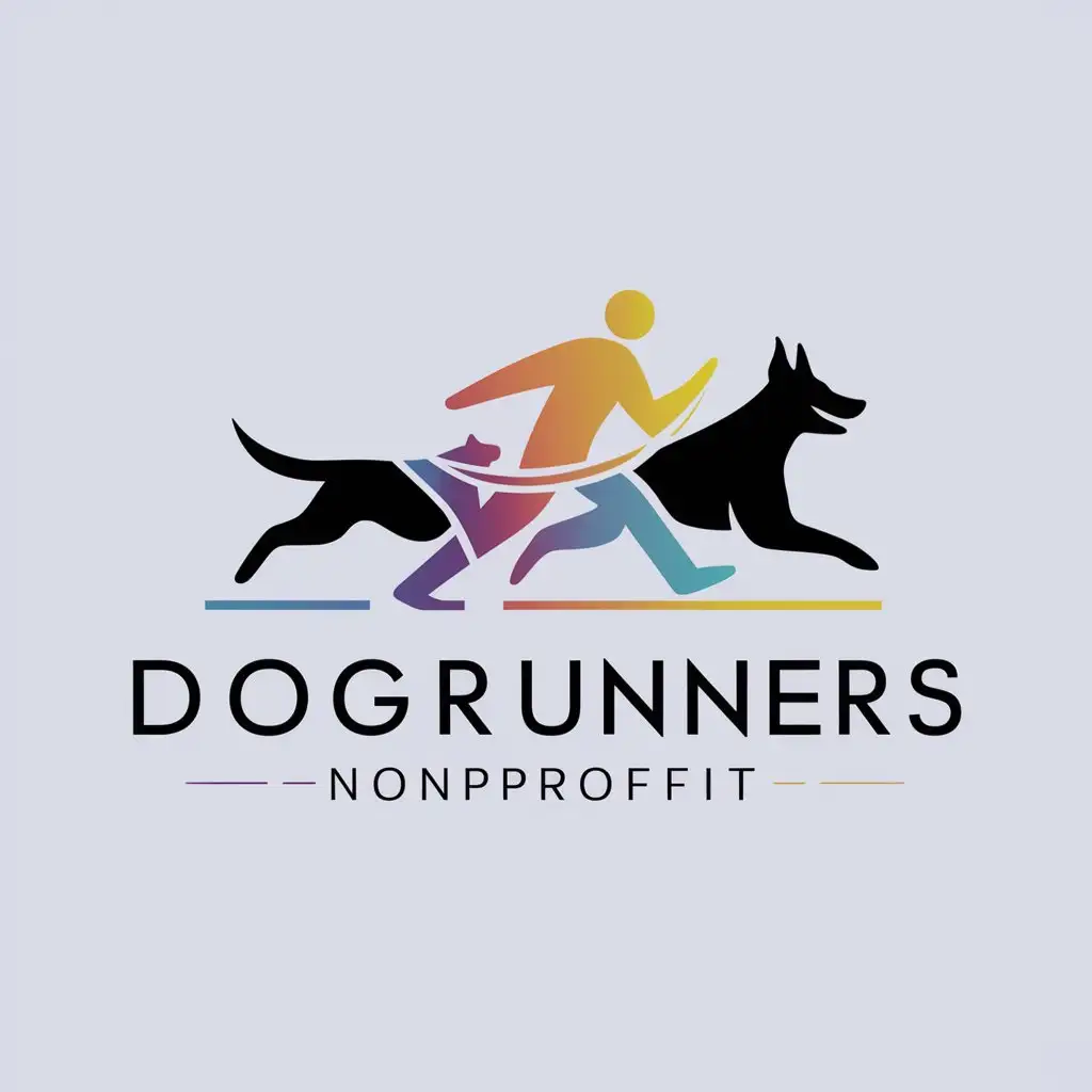 a logo design,with the text 'DogRunners', main symbol:interconnected dog and walker with some colors,complex,be used in Nonprofit industry,clear background