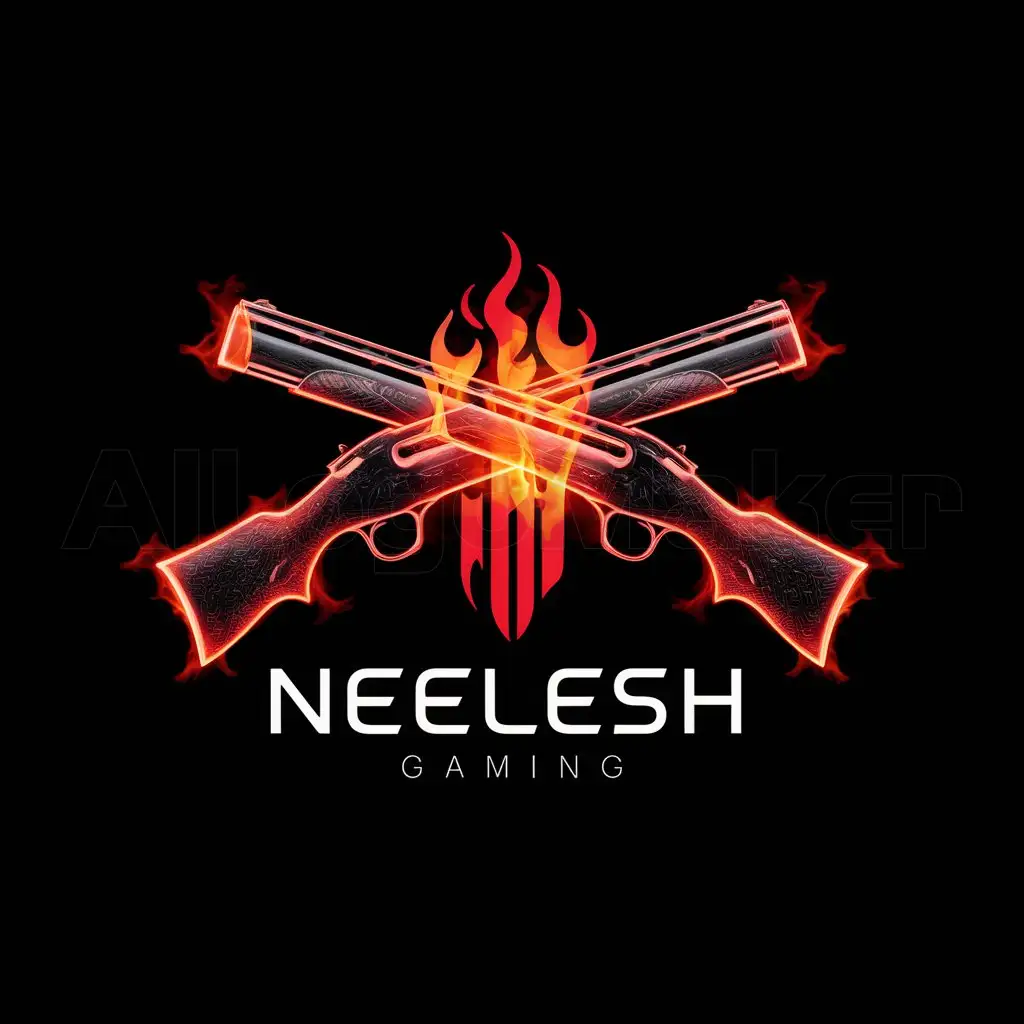 a logo design,with the text "Neelesh Gaming", main symbol:Shotguns with inferno elements with black background,complex,be used in 0 industry,clear background