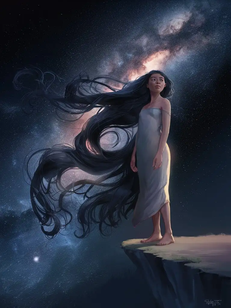 Ethnic-Woman-Contemplating-Infinity-Cliffside-Starry-Night-Portrait