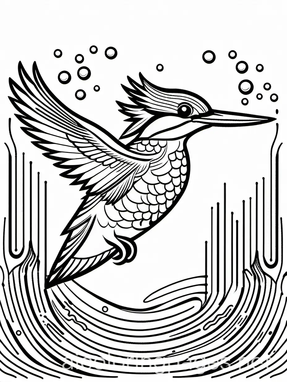 Kingfisher-Diving-into-Water-for-Fish-Coloring-Page-for-Kids