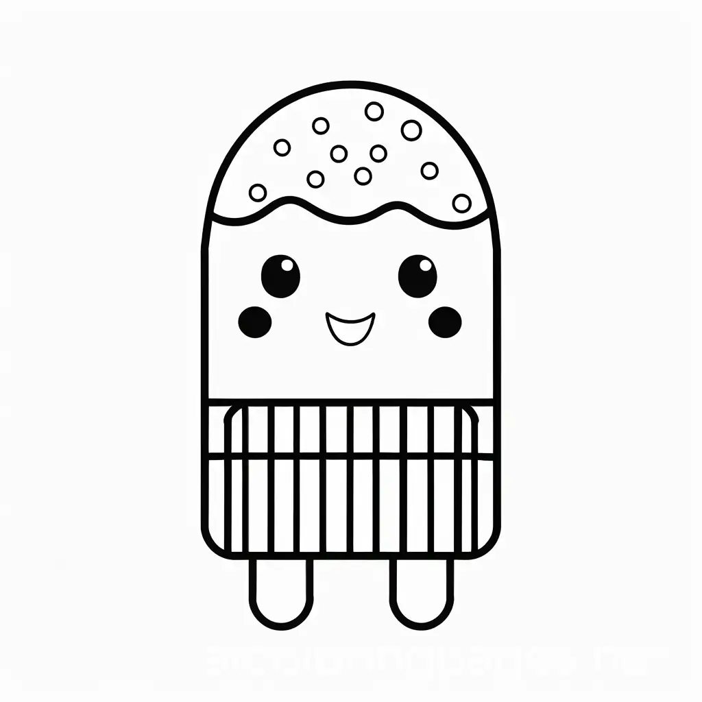 kawai themed cute Popsicle, Coloring Page, black and white, line art, white background, Simplicity, Ample White Space. The background of the coloring page is plain white to make it easy for young children to color within the lines. The outlines of all the subjects are easy to distinguish, making it simple for kids to color without too much difficulty, Coloring Page, black and white, line art, white background, Simplicity, Ample White Space. The background of the coloring page is plain white to make it easy for young children to color within the lines. The outlines of all the subjects are easy to distinguish, making it simple for kids to color without too much difficulty