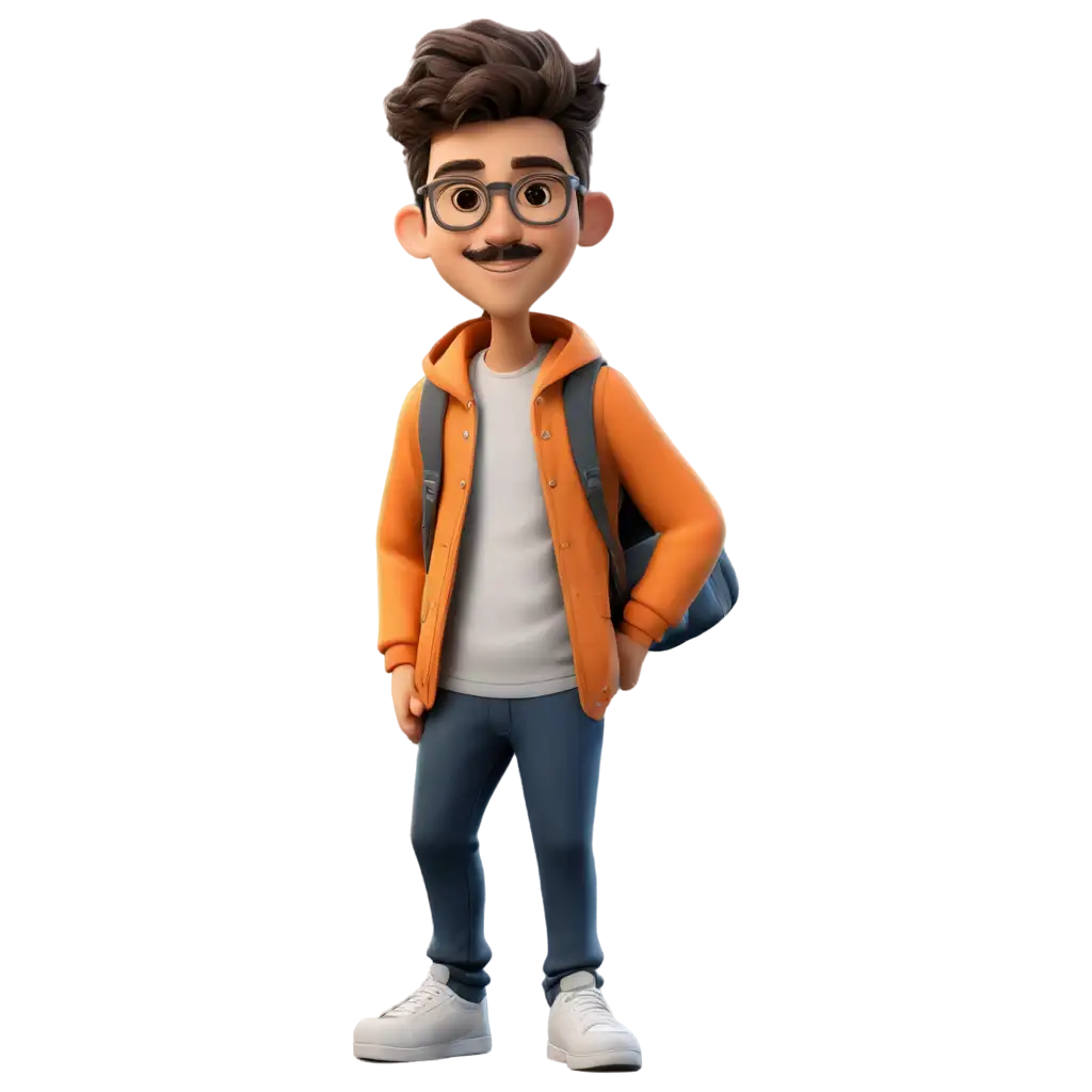 cartoon boy with mustache and wear eyeglasses and with jacket