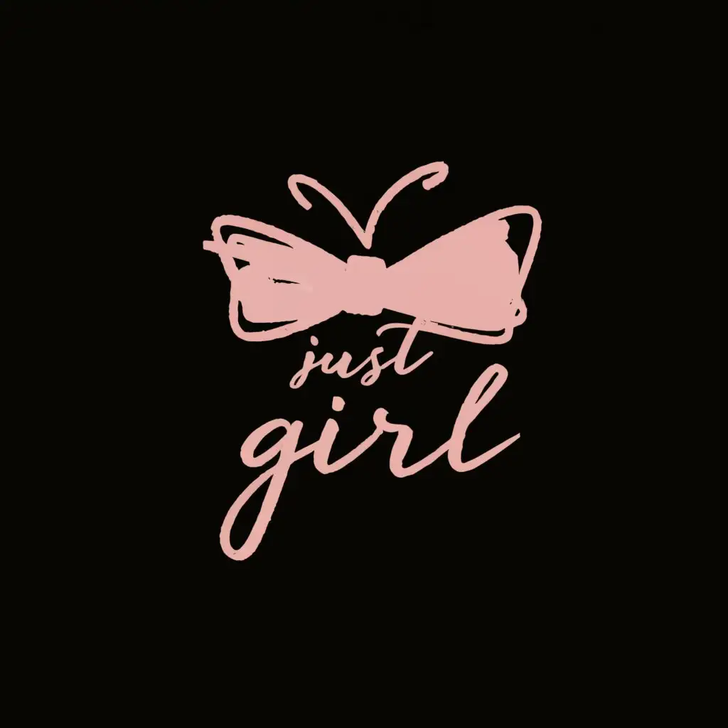 a logo design,with the text "Just a Girl", main symbol:Women's accessories, a bow, pink font, black background, handwritten, butterfly,Moderate,clear background