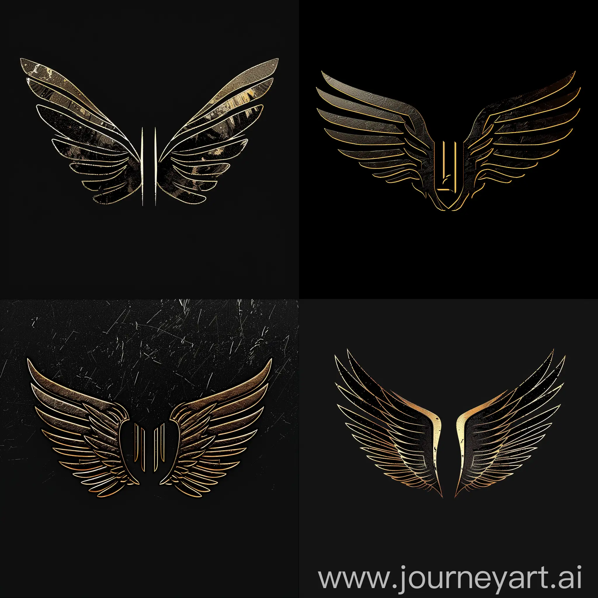 Please edit the provided logo to keep the original design intact, but replace all black areas with a metallic gold texture. Make sure the metallic effect has realistic shine and reflections, giving the logo a sophisticated and premium look. The design of the wings and all the details must be preserved with the new golden texture.