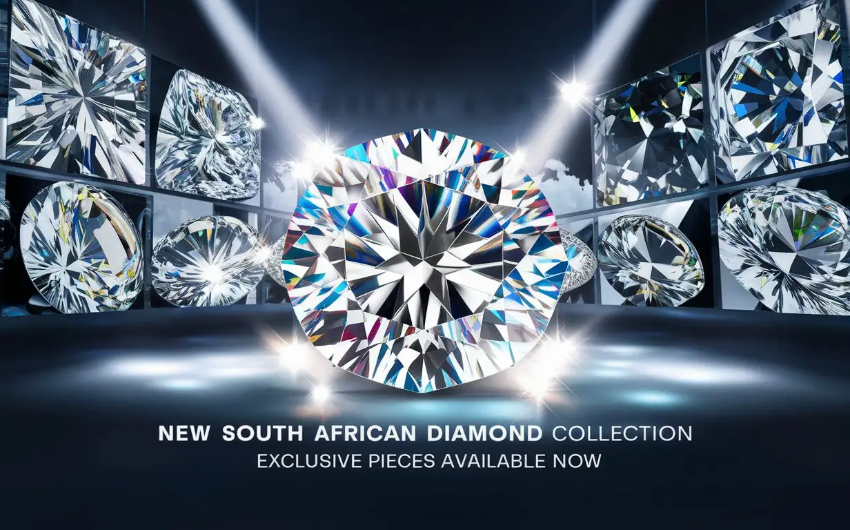 Нарисуй баннер для магазина ювелирных украшений Мы получили новую коллекцию бриллиантов из Южной Африки. В наличии эксклюзивные экземпляры.