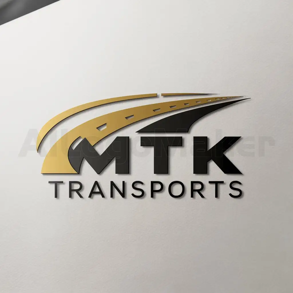 a logo design,with the text "MTK TRANSPORTS", main symbol:A gold road wrapped around the letters M.T.K,Moderate,be used in 13 industry,clear background