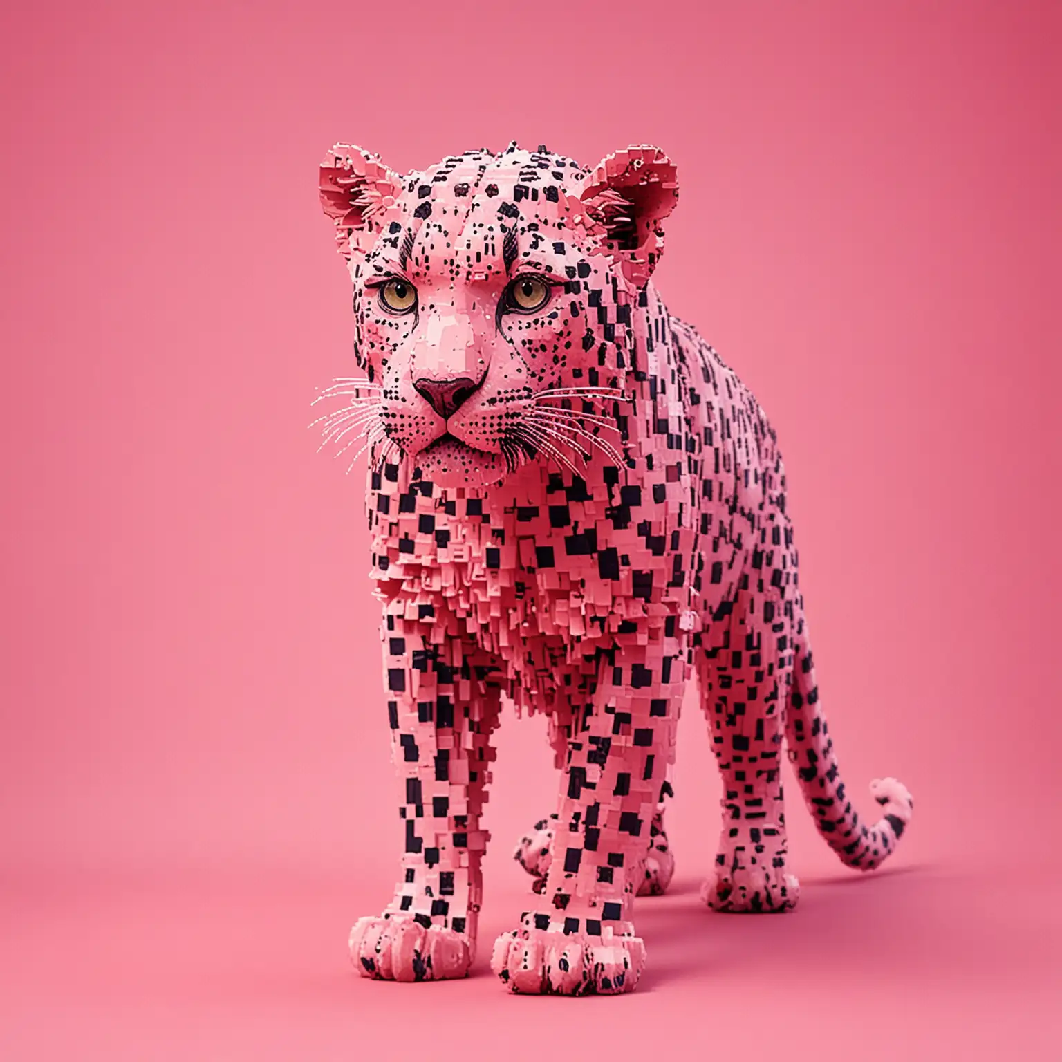Pink Leopard Pixelated Abstract Animal Art on Vibrant Pink Background