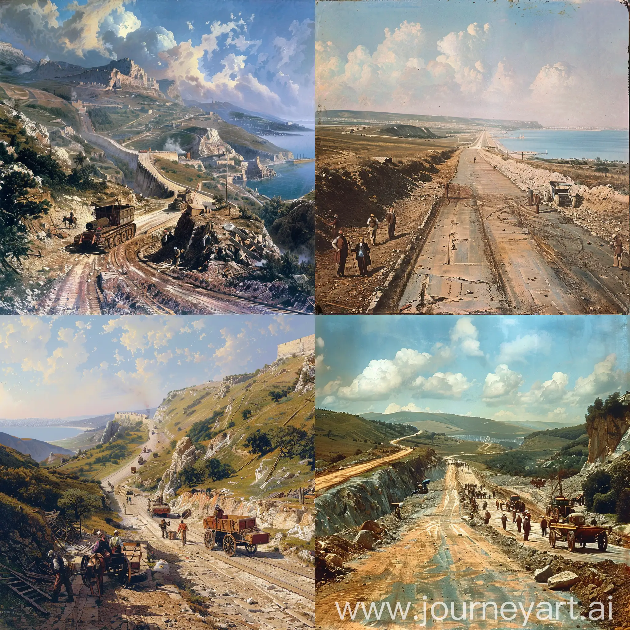 Строительство дорог в Крыму в конце 18 века, начале 19 века, реалистичное фото