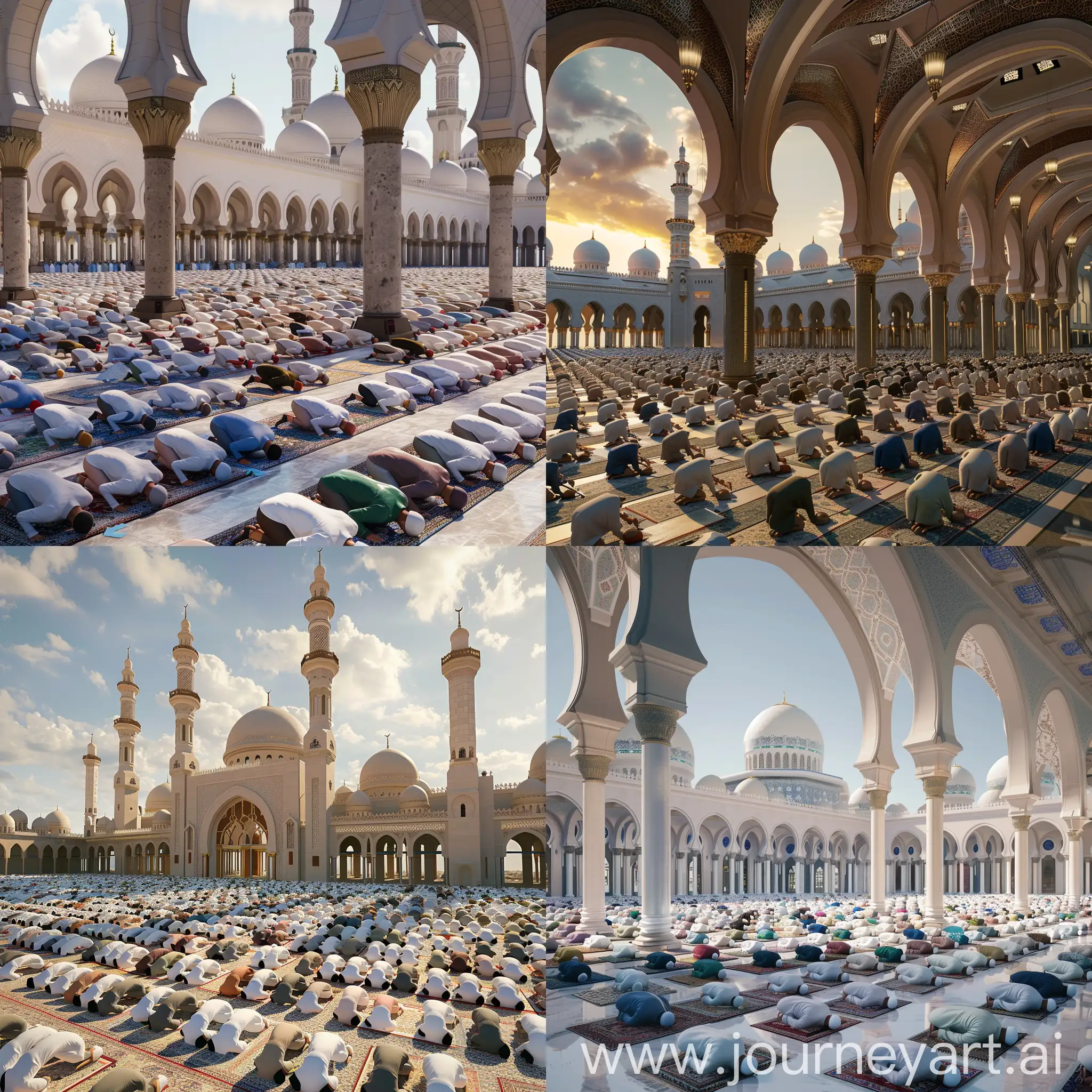 Milions of Muslims praying in al AAgsa mosque  in the open  air in ultra HD 3d cinematic