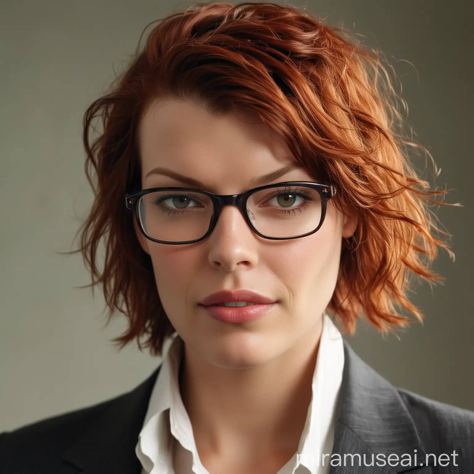 Milla Jovovich and Bald Man Portrait Photography in Realistic Style