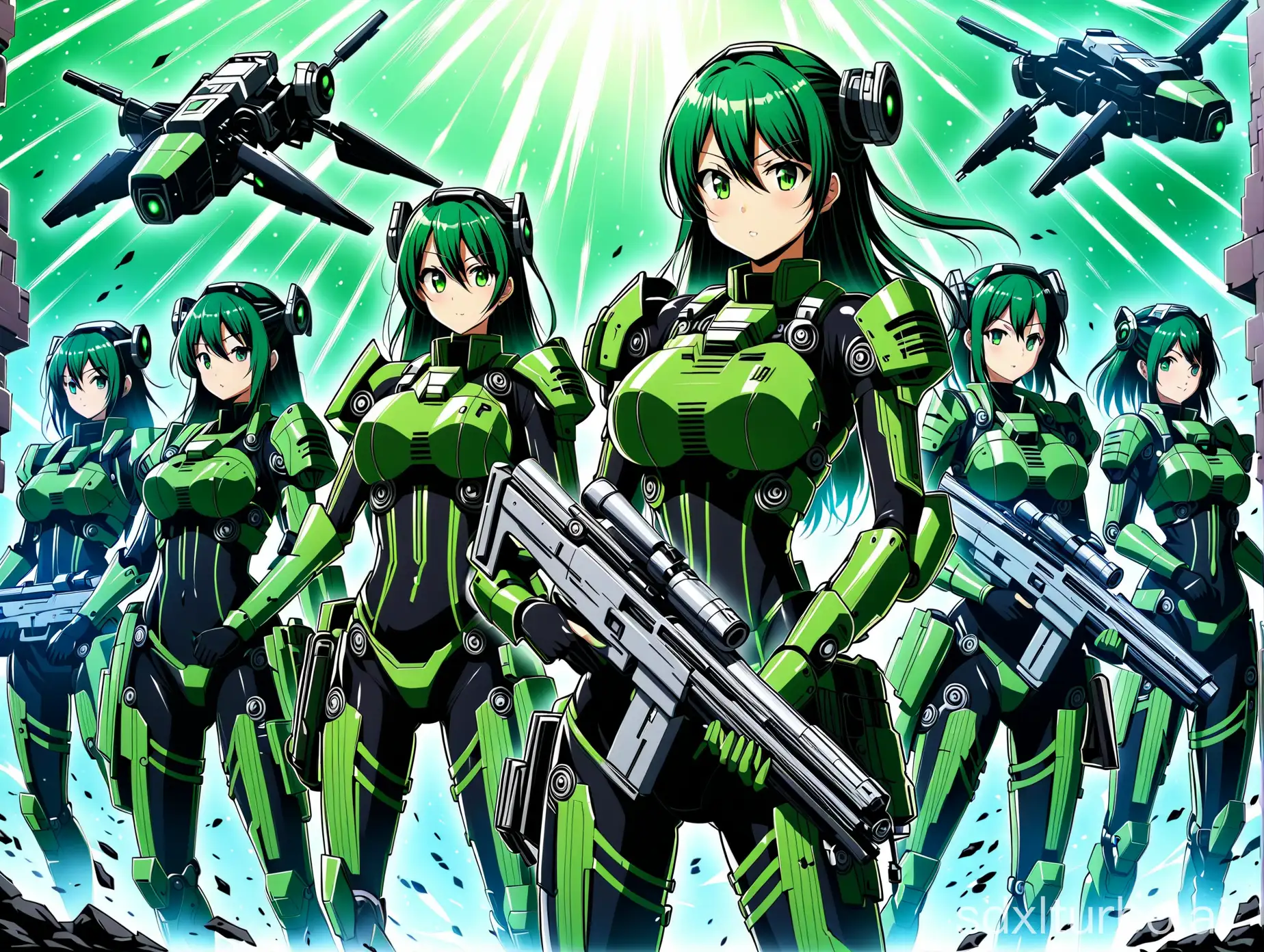 anime girls borg drone army with blaster weapons
