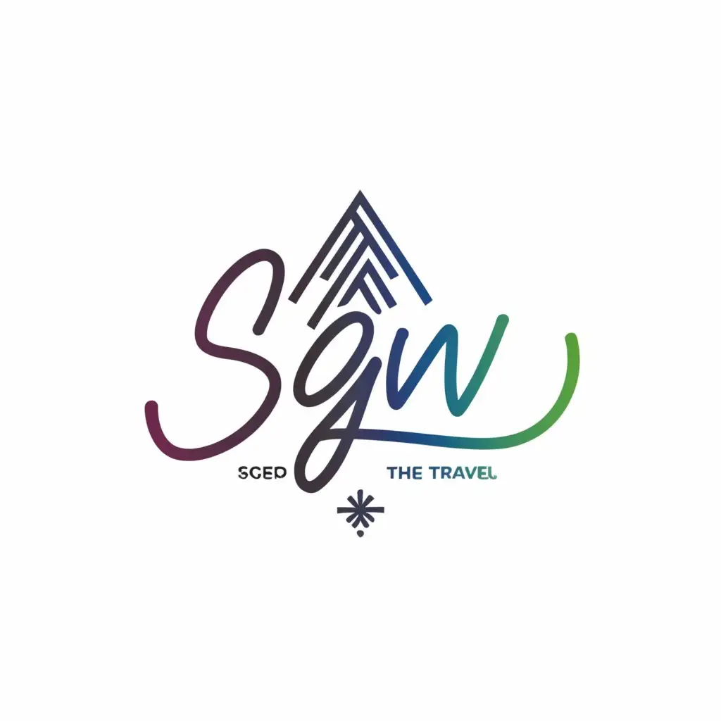 a logo design,with the text "SGW", main symbol:colorful mountain with shield, cursive alphabet, white background,Minimalistic,be used in Travel industry,clear background