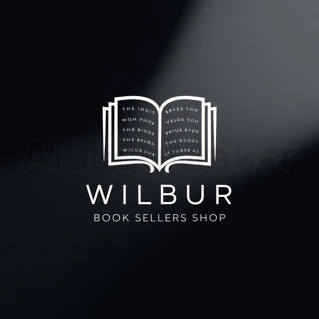 a logo design,with the text "Wilbur Book sellers/Bible shop", main symbol:a book which is well customized and a black background,Minimalistic,clear background