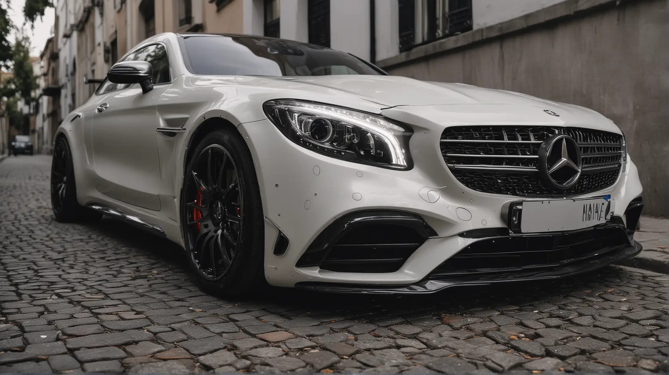 Luxury Automobile Mercedes AMG with Headlights On