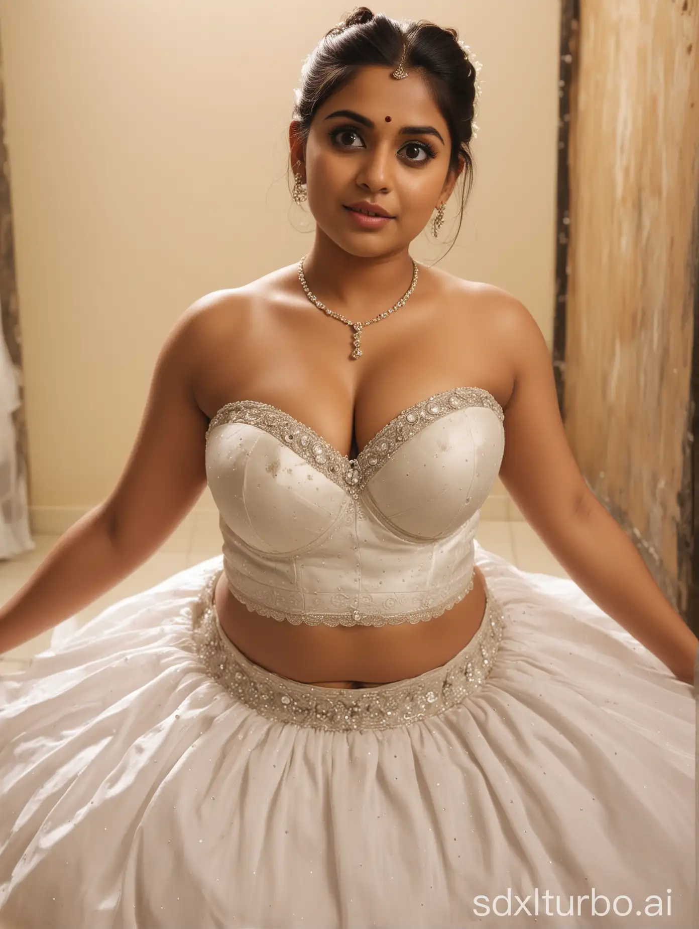 Curvy-Indian-Church-Bride-with-Plump-Body-in-WellLit-Dressing-Room
