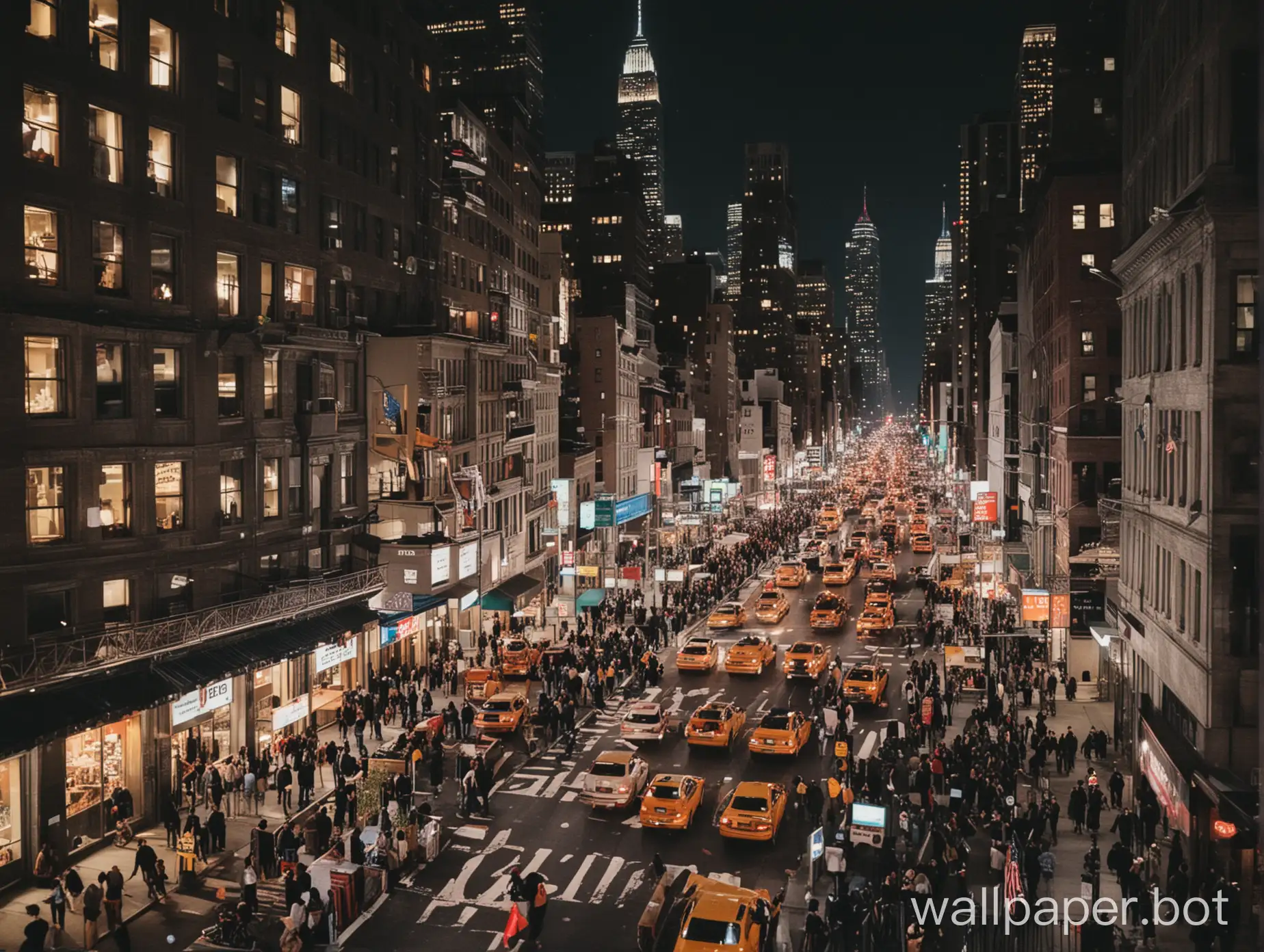 view of busy streets of new york city during nightime