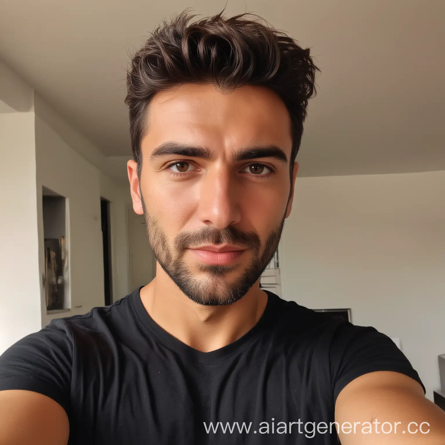 Attractive-Spanish-Man-Taking-Selfie-in-Black-TShirt