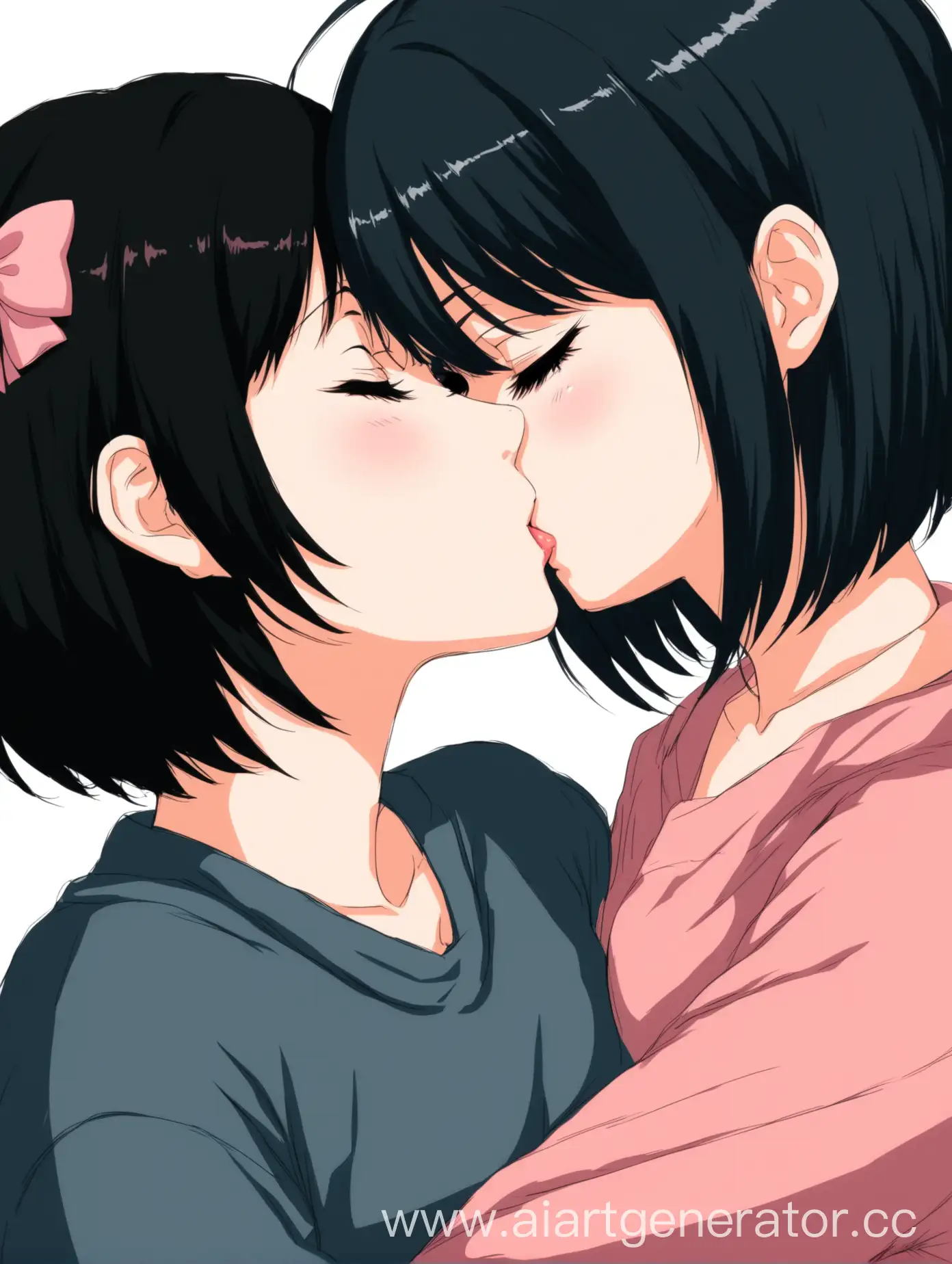 Affectionate-Anime-Girls-with-Pink-and-Black-Hair-Embracing