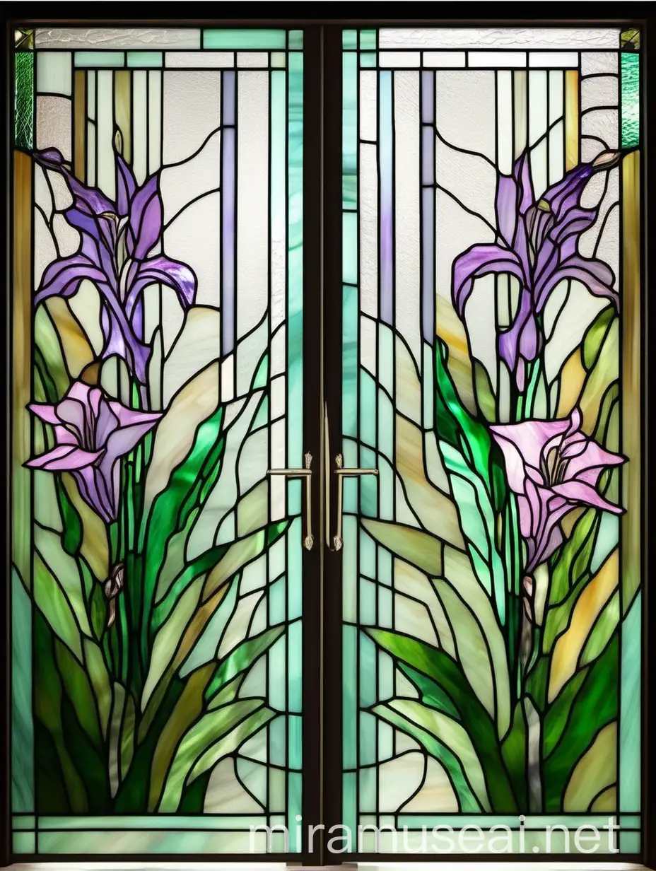 Art Deco Stained Glass Bathroom Door with Abstract Floral Design