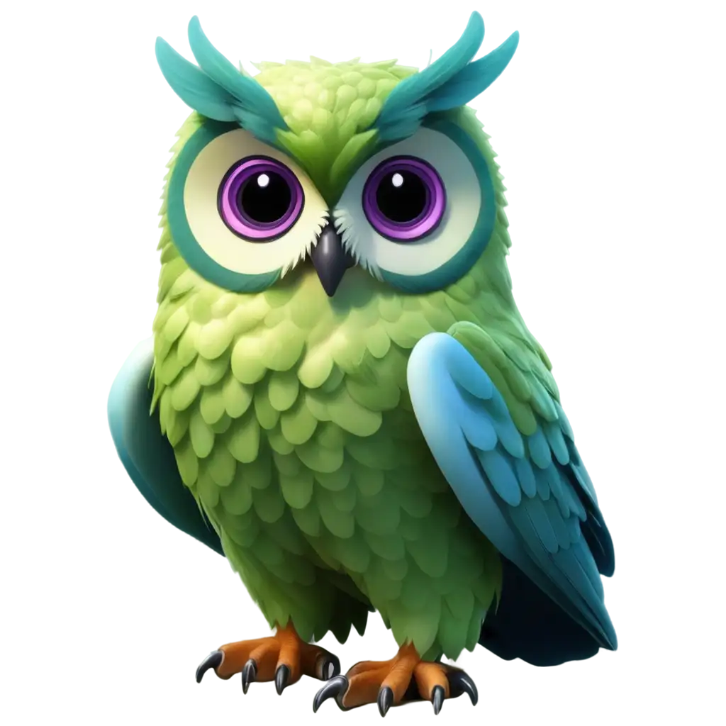 cute realsistic owl for readding web app,books,green,violet
