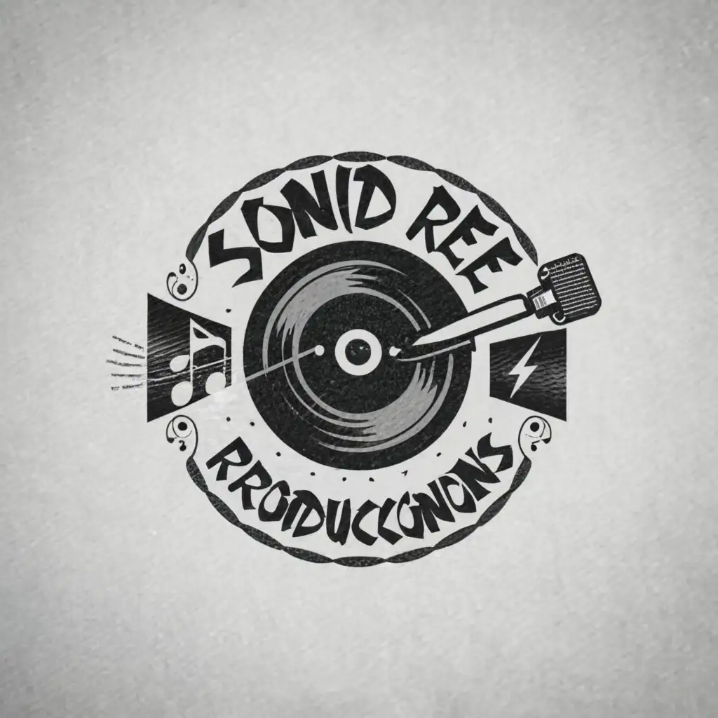 a logo design,with the text "SOUND REE PRODUCCIONES", main symbol:RECORD,Moderate,be used in MUSICA industry,clear background