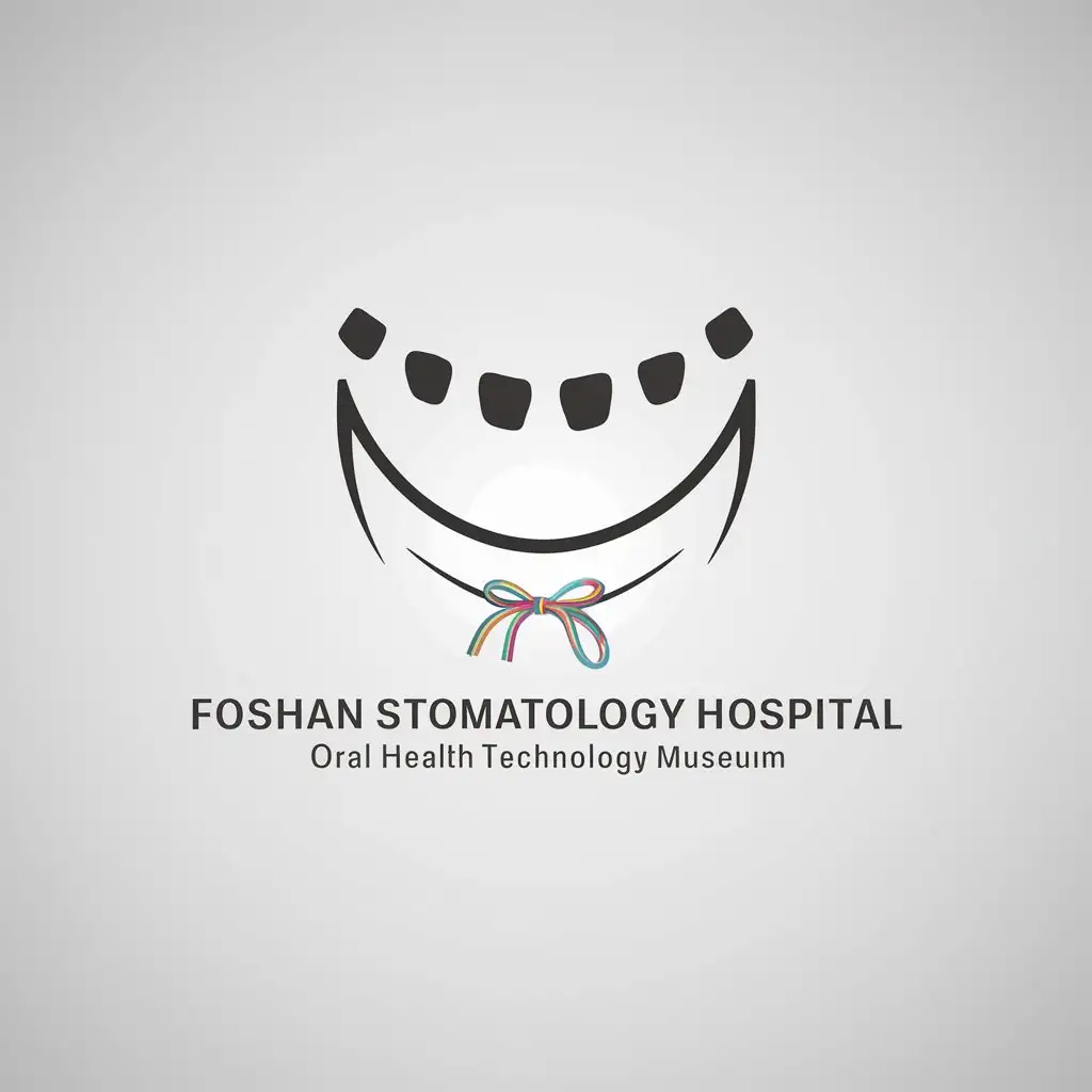 a logo design,with the text "Foshan Stomatology Hospital Oral Health Technology Museum", main symbol:brilliant smile、healthy oral cavity、rainbow shoelaces,,Minimalistic,be used in Medical Dental industry,clear background