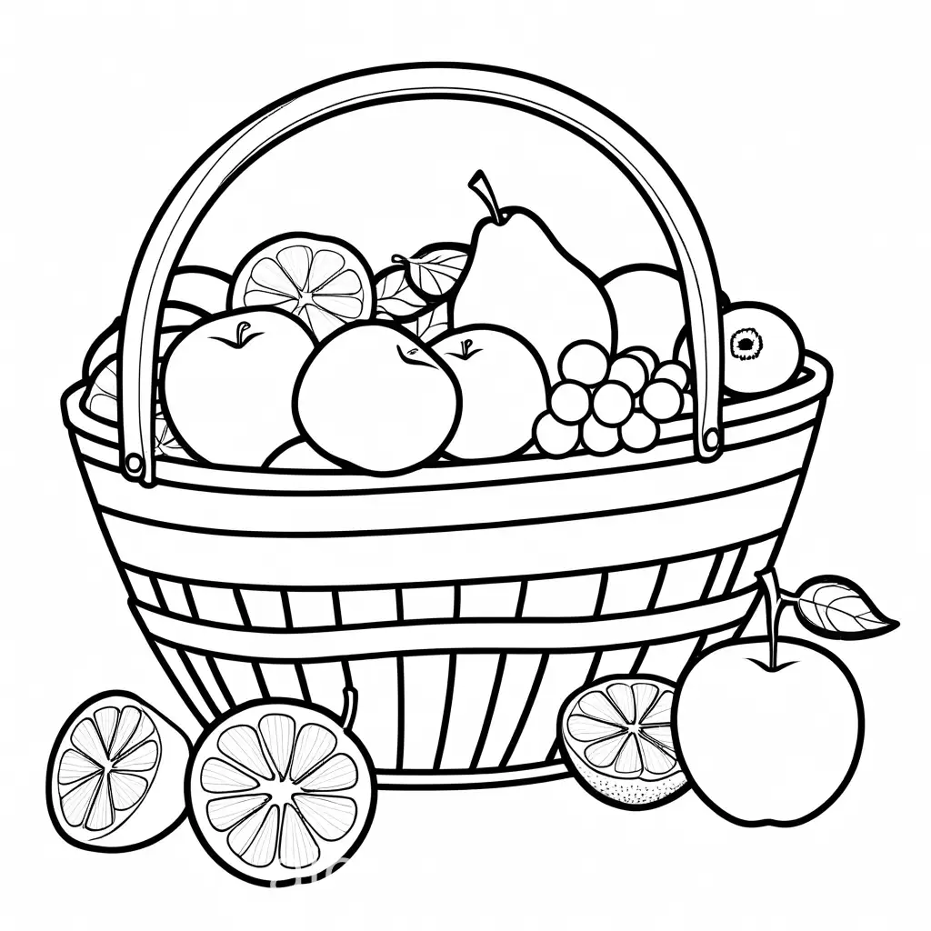 Fruit basket 

, Coloring Page, black and white, line art, white background, Simplicity, Ample White Space. The background of the coloring page is plain white to make it easy for young children to color within the lines. The outlines of all the subjects are easy to distinguish, making it simple for kids to color without too much difficulty