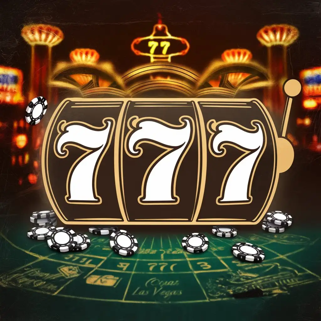 tattoo stencil, 777, slot machine, on paper, casino, poker chips