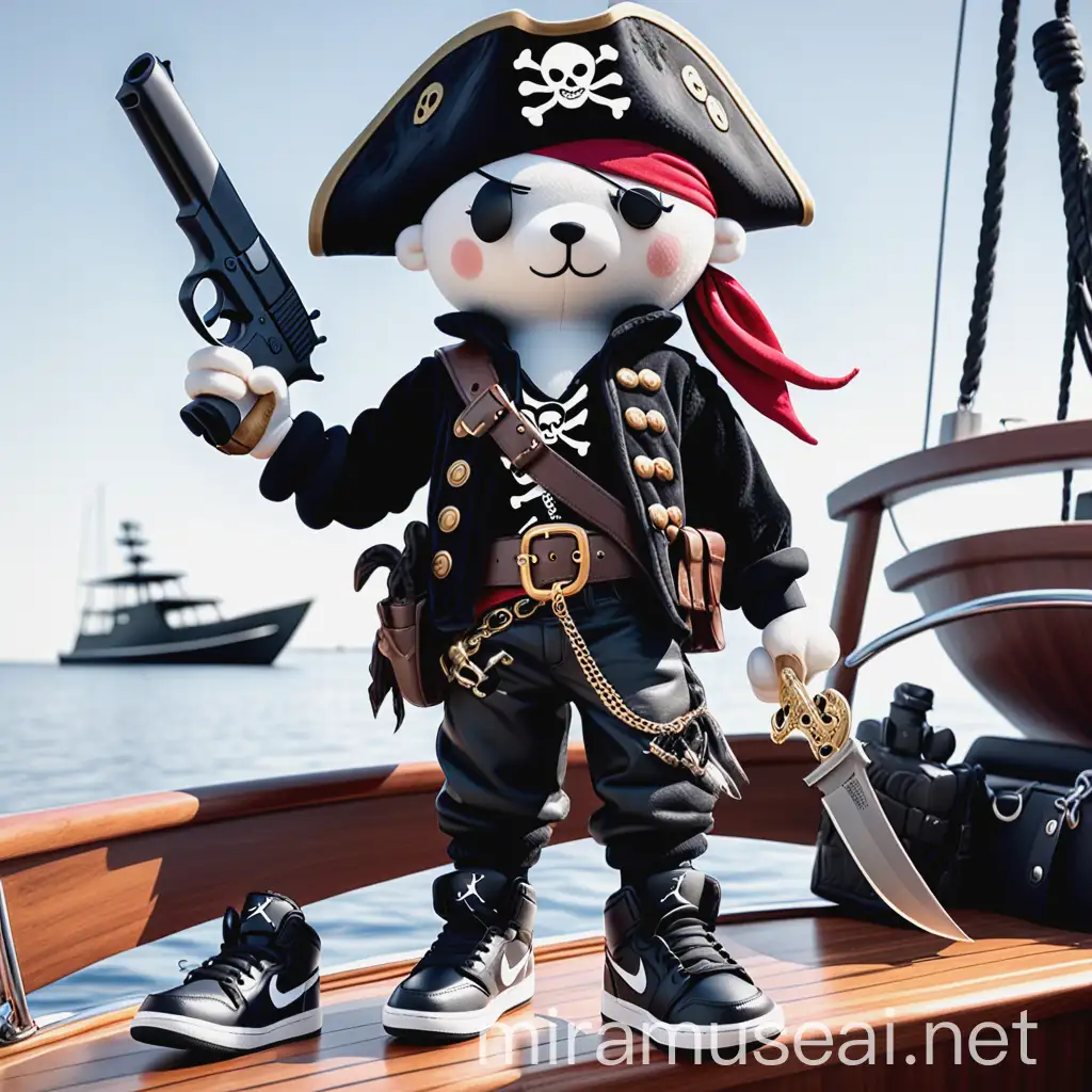 Plush Pirate with Jordan1 Dior Shoes on Boat
