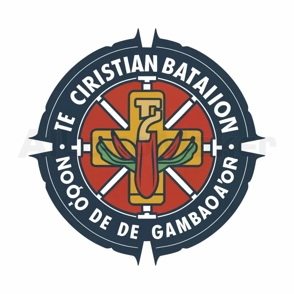 a logo design,with the text "1st Christian Battalion Pozo de Gamboa", main symbol:Use a semicircle and a cross,complex,clear background
