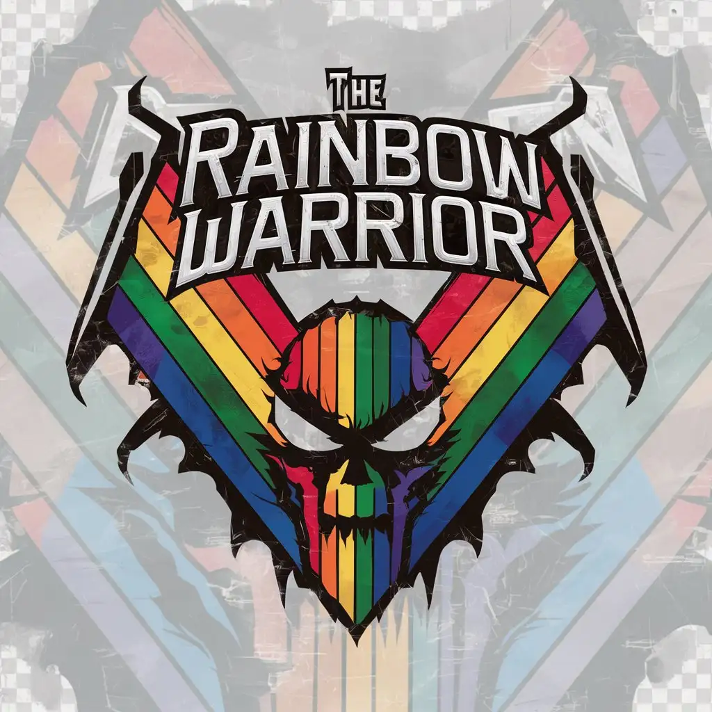 a logo design,with the text "The Rainbow Warrior", main symbol:Super Villain Rainbow Flag,complex,clear background