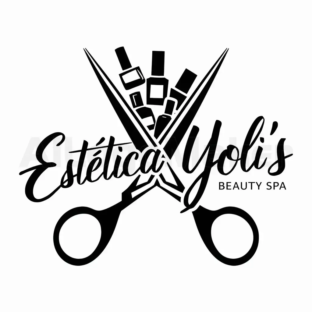 a logo design,with the text "Estética Yoli's", main symbol:Tijeras and nail polishes,complex,be used in Beauty Spa industry,clear background