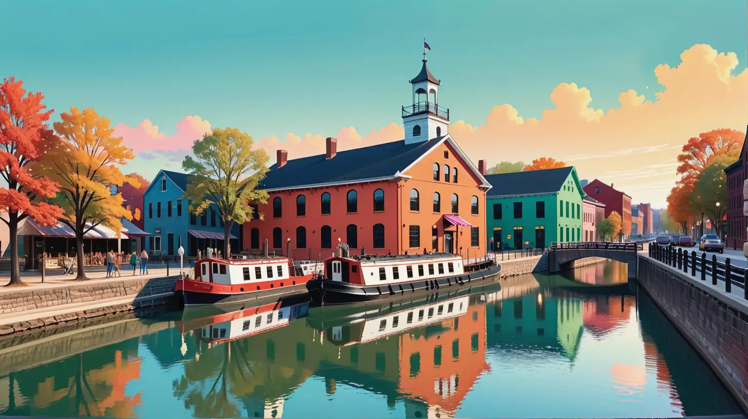 Erie Canal Museum Vector Art Vibrant Illustration of Historic Landmark