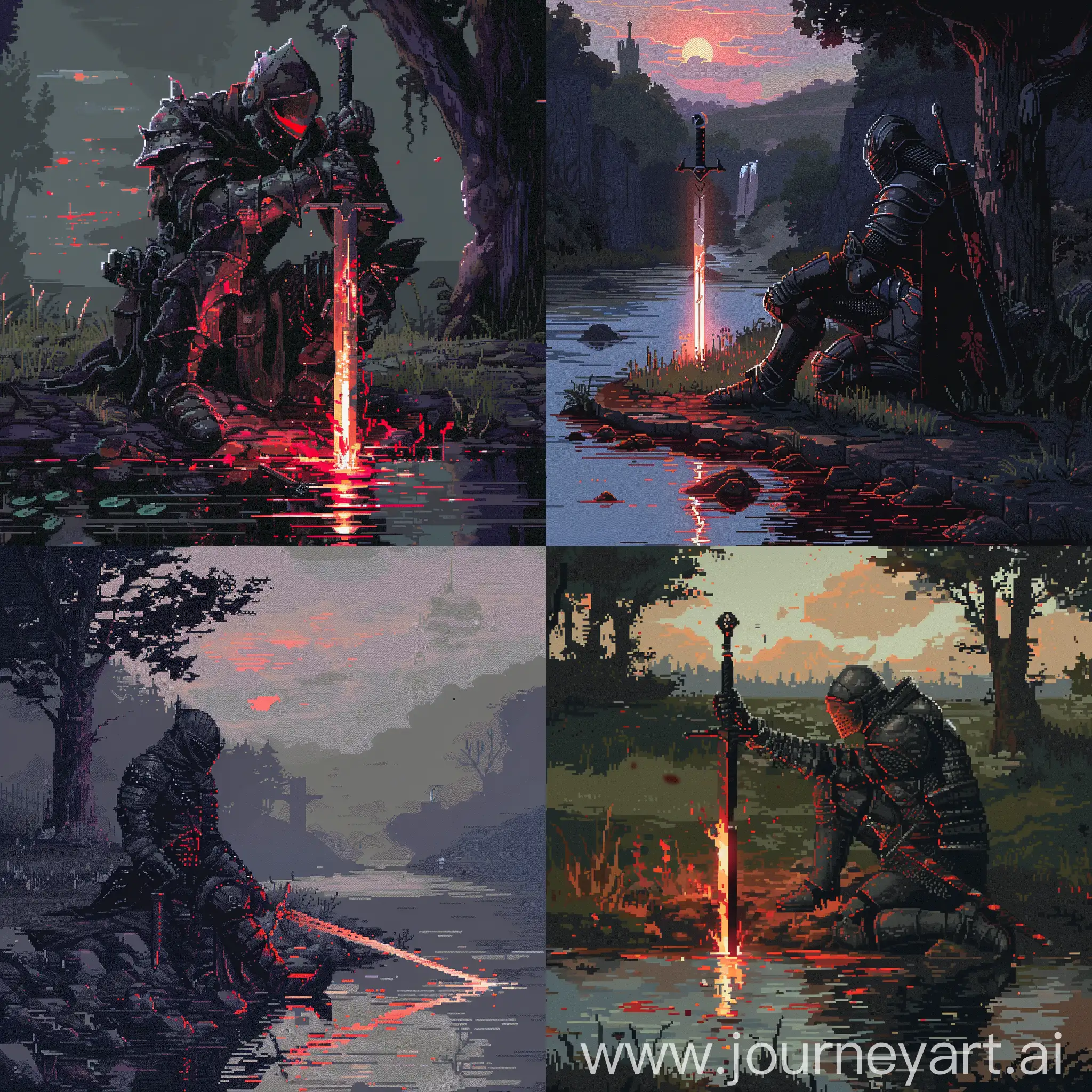 Dark-Fantasy-Pixel-Art-Tall-Swordsman-with-Blazing-Sword-by-the-River