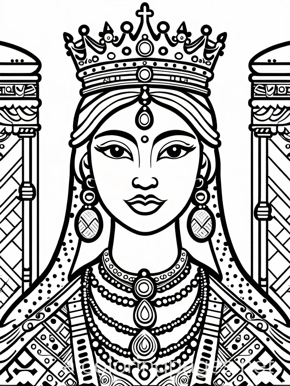 queen,nColoring Page, black and white, line art, white background, Simplicity, Ample White Space.nThe background of the coloring page is plain white to make it easy for young children to color within the lines. The outlines of all the subjects are easy to distinguish, making it simple for kids to color without too much difficulty