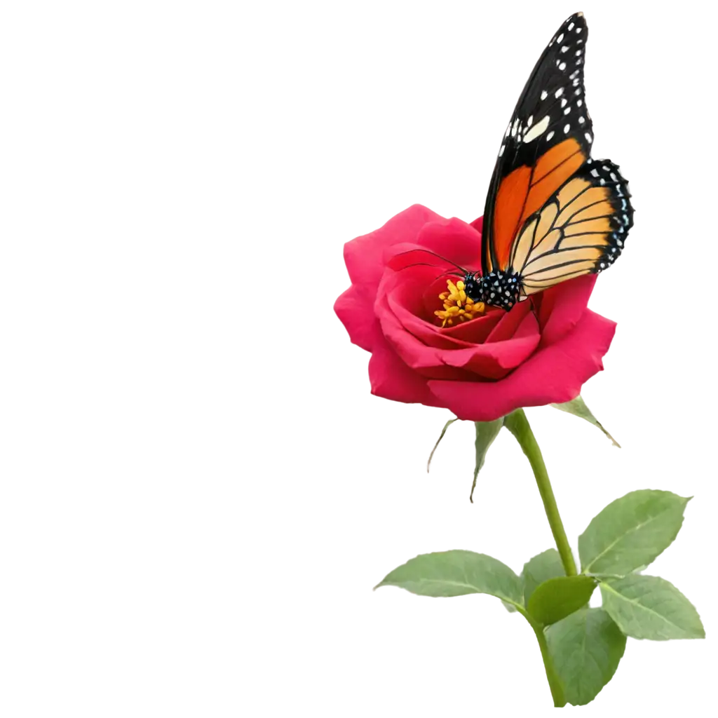 Exquisite-Butterfly-Sitting-on-Rose-Captivating-PNG-Image-Illustration