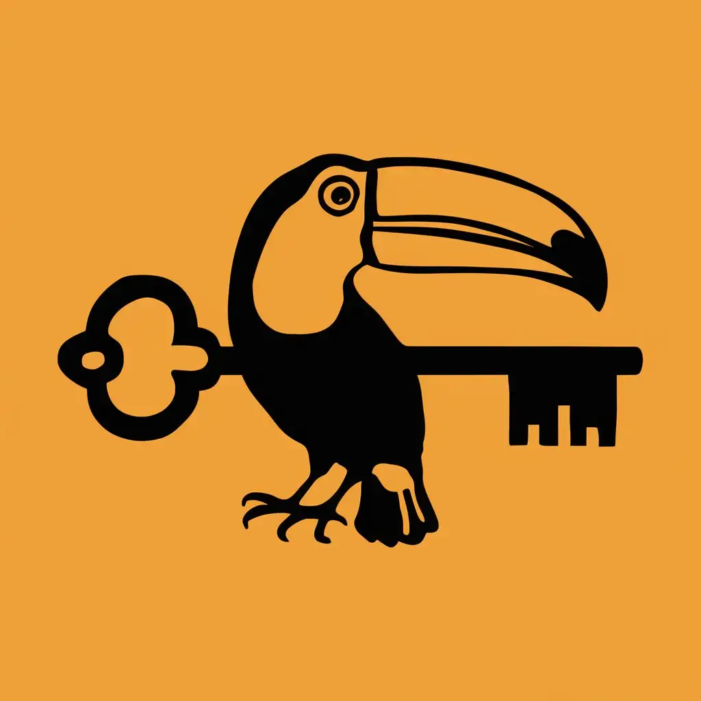a program icon. In the middle there should be a toucan, holding a key in its claws. The key should be a heavy door key with a right-hand bart and left spike. The single-color background should have the color with the RGB value #D2D700. Toucan and key should take up two thirds of the space. The image should only contain keys, toucans and the single-color background. The key should run horizontally. The icon should be in the Clipart style.