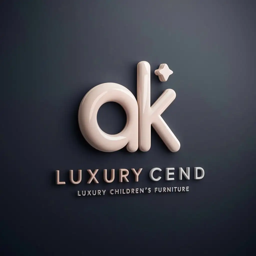 用小写字母a和k做个组合设计一款简介的logo，logo是给一个奢侈品儿童家具品牌，圆润的设计，有点童趣的元素，色彩使用哑光的颜色