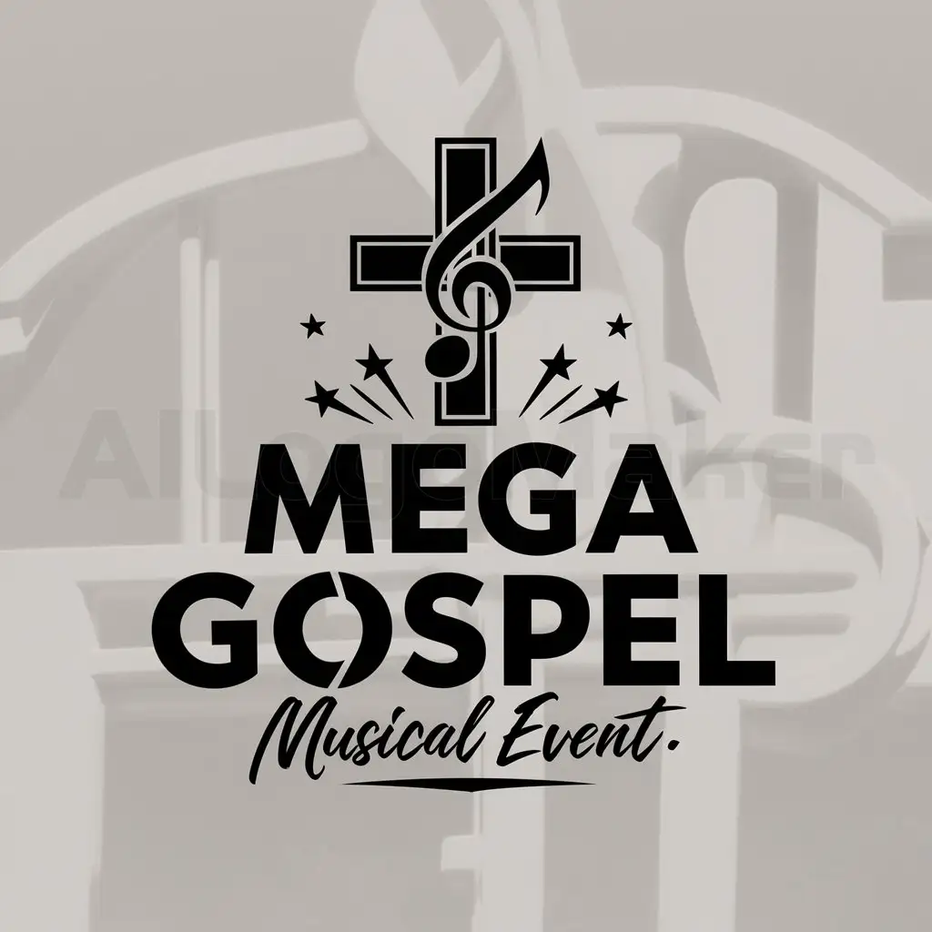 a logo design,with the text "Mega Gospel Musical Event", main symbol:A cross and musical note,Moderate,clear background