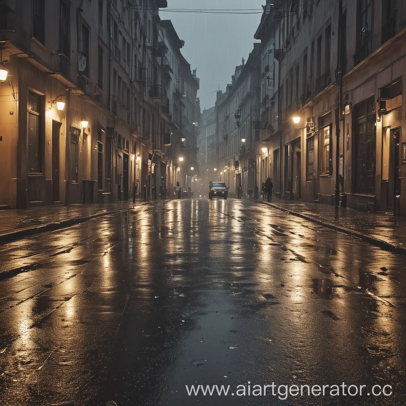 Rainy-Street-Scene-with-UmbrellaToting-Pedestrians