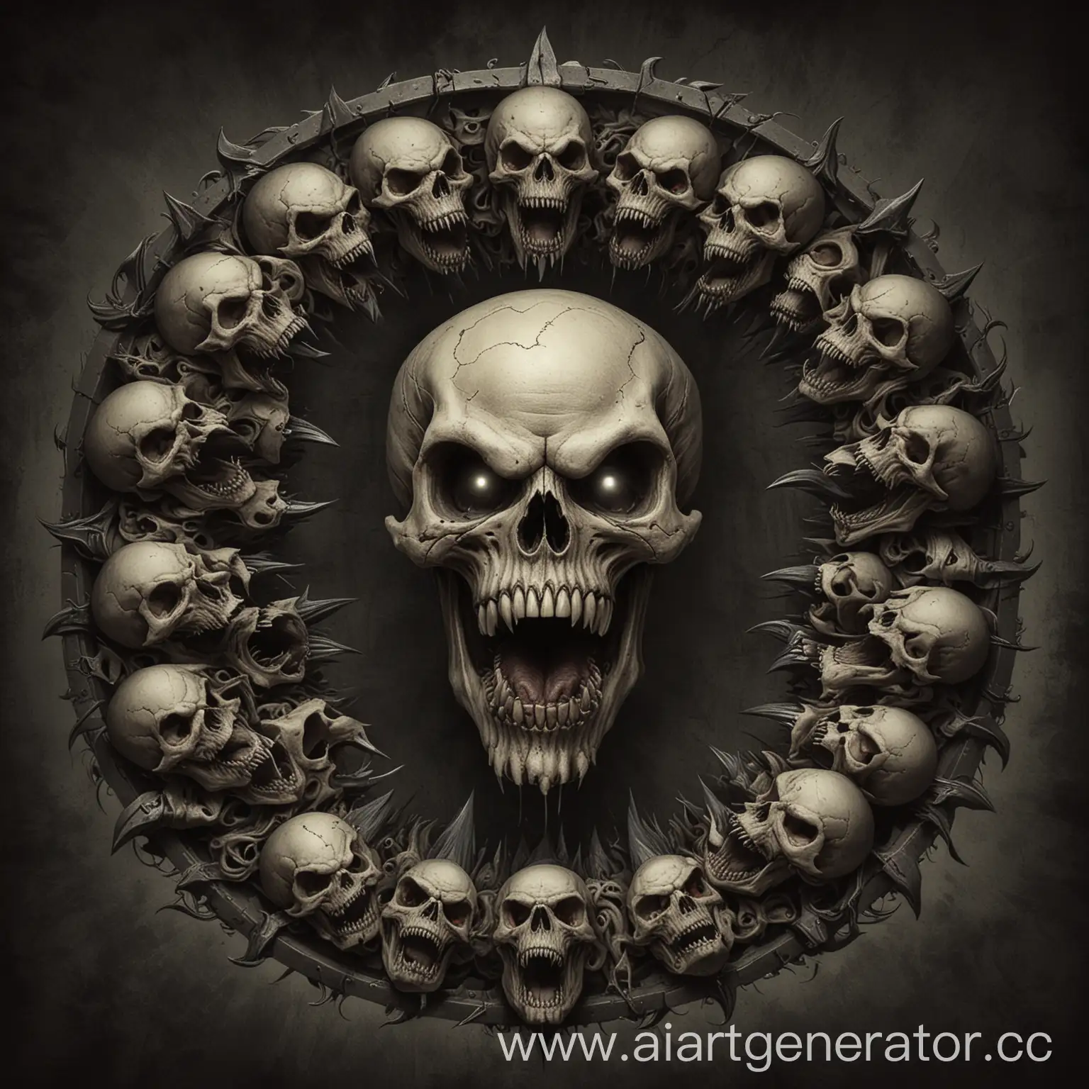 Menacing-SixEyed-Skull-with-Sharp-Fangs-and-Central-Point